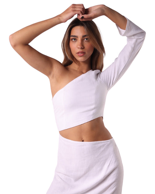 Cut Out Long Sleeve 'White' Linen Dress