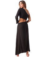 Cut Out Long Sleeve 'Black' Linen Dress